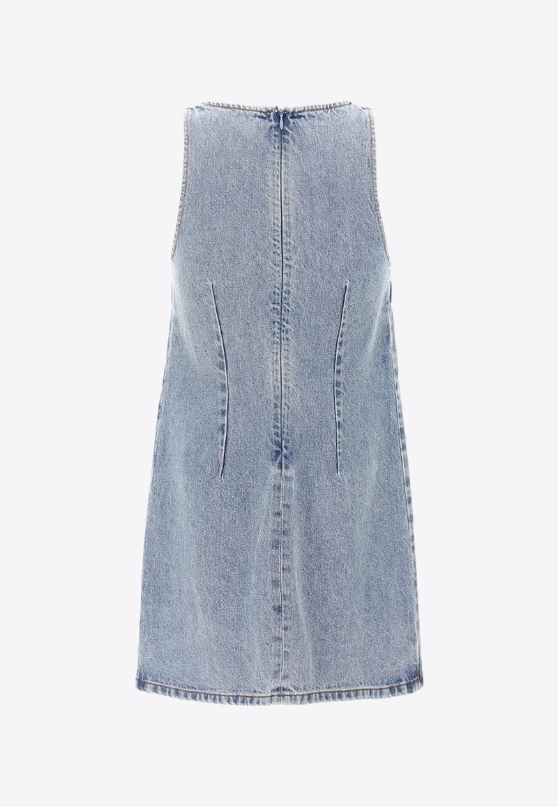 Square Rhinestone Denim Mini Dress