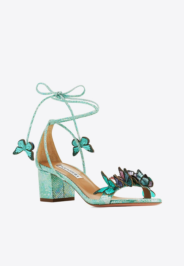 Papillon 50 Butterfly Applique Sandals in Metallic Printed Leather