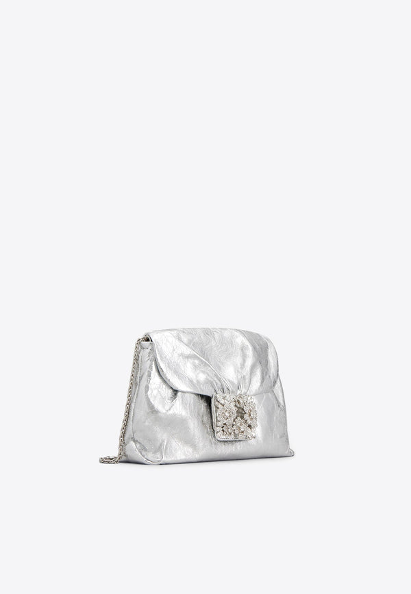 Mini Drape Bouquet Crystal Buckle Clutch in Metallic Leather