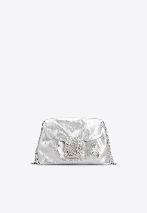 Mini Drape Bouquet Crystal Buckle Clutch in Metallic Leather