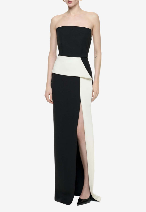 Strapless Two-Tone Maxi Crepe Dress