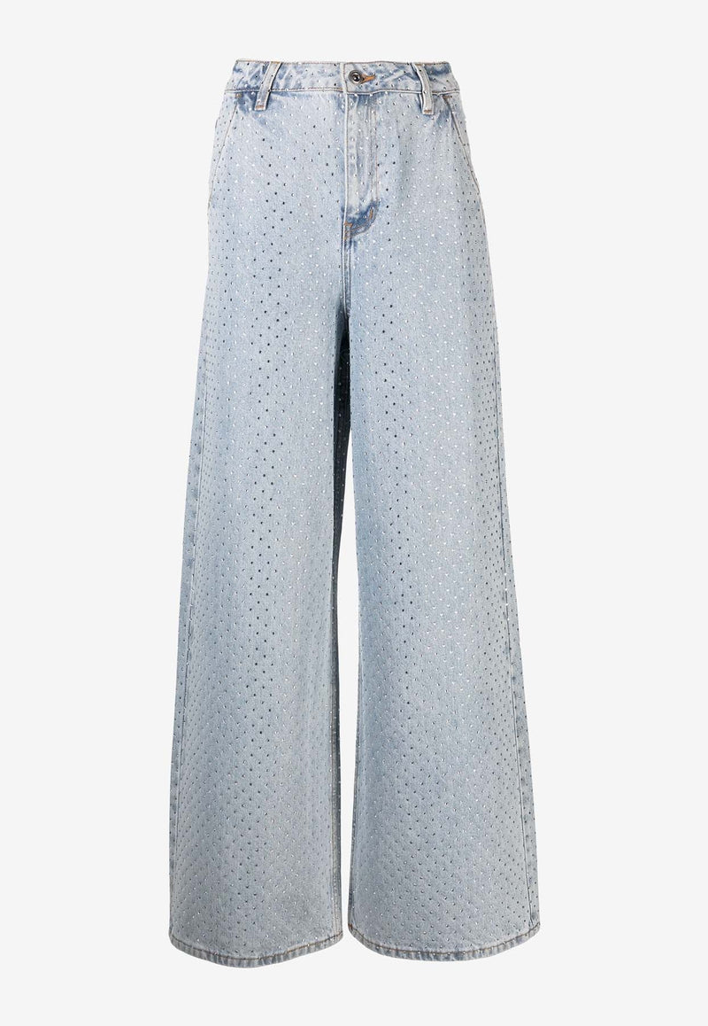 Rhinestone-Embellished Wide-Leg Jeans