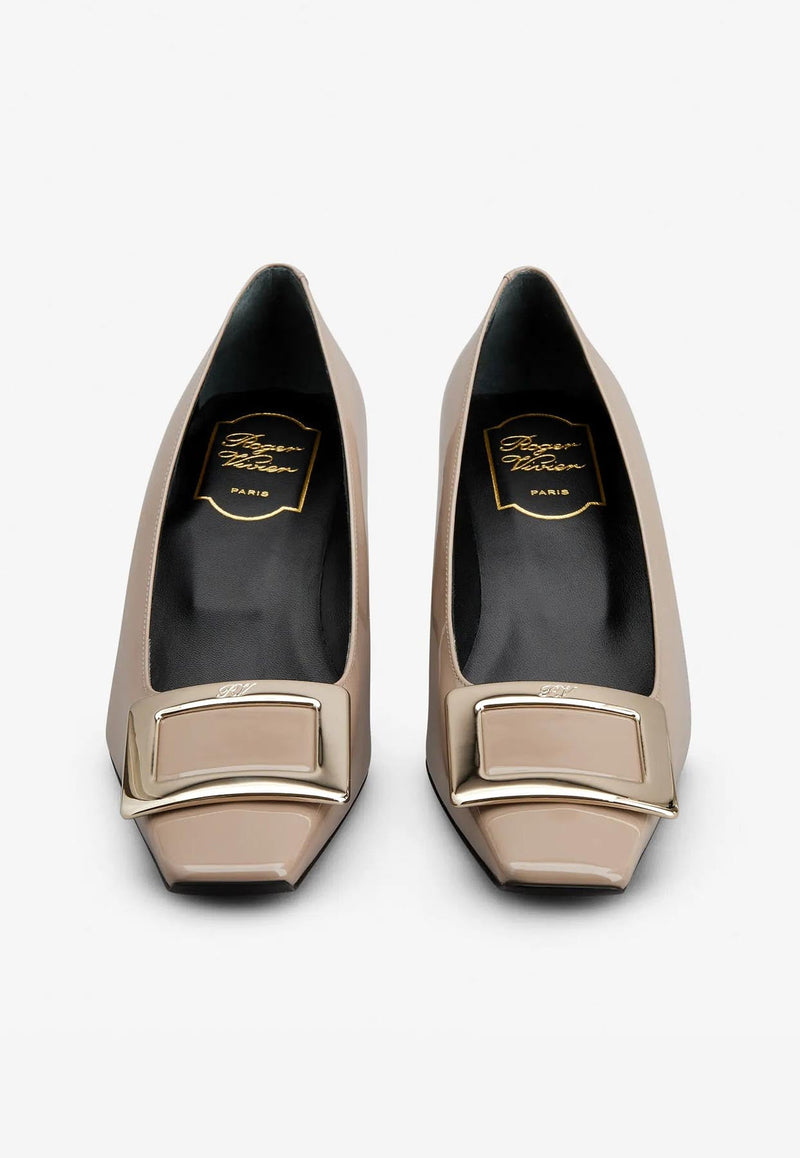 Belle Vivier 45 Metal Buckle Pumps in Patent Leather