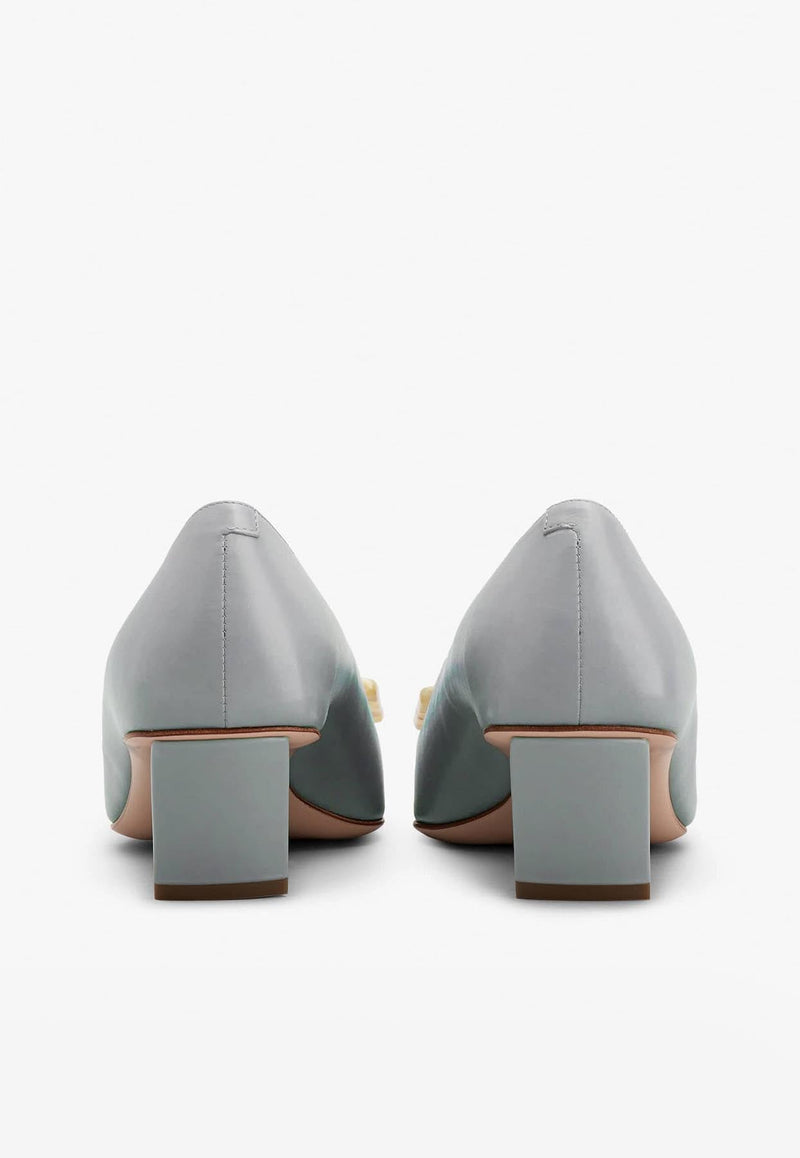 Belle Vivier 45 Mother-of-Pearl Buckle Pumps in Leather
