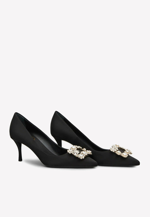 65 Crystal Flower Buckle Satin Pumps