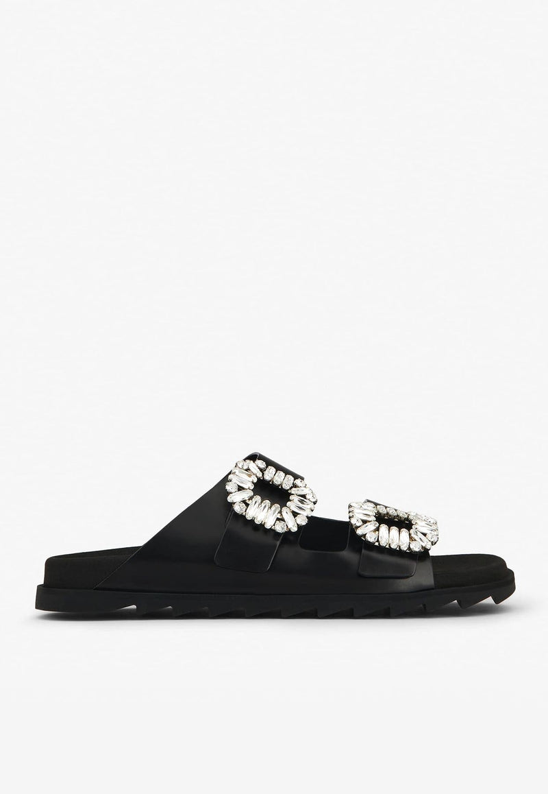 Slidy Viv' Crystal Buckle Leather Mules