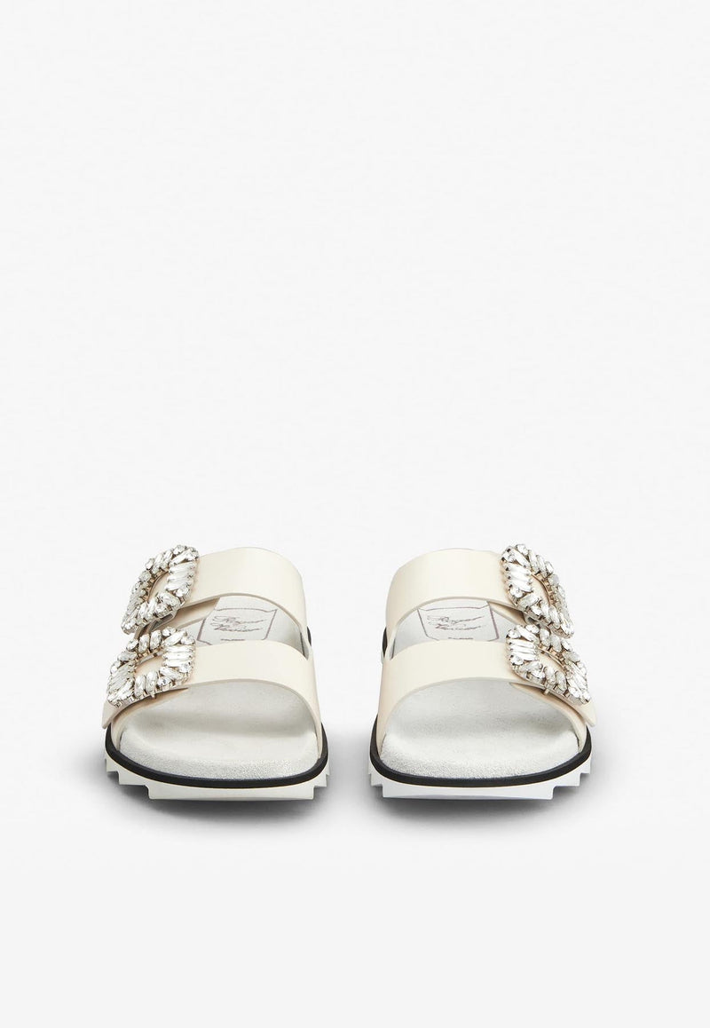 Slidy Viv' Crystal Buckle Leather Mules