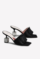 Cube 75 Crystal Heel Satin Mules