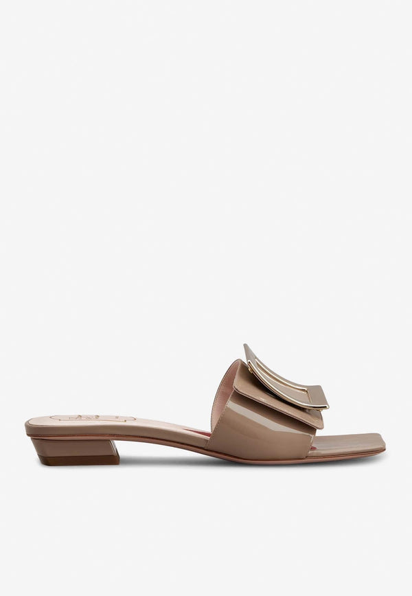 Belle Vivier Metal Buckle Mules in Patent Leather