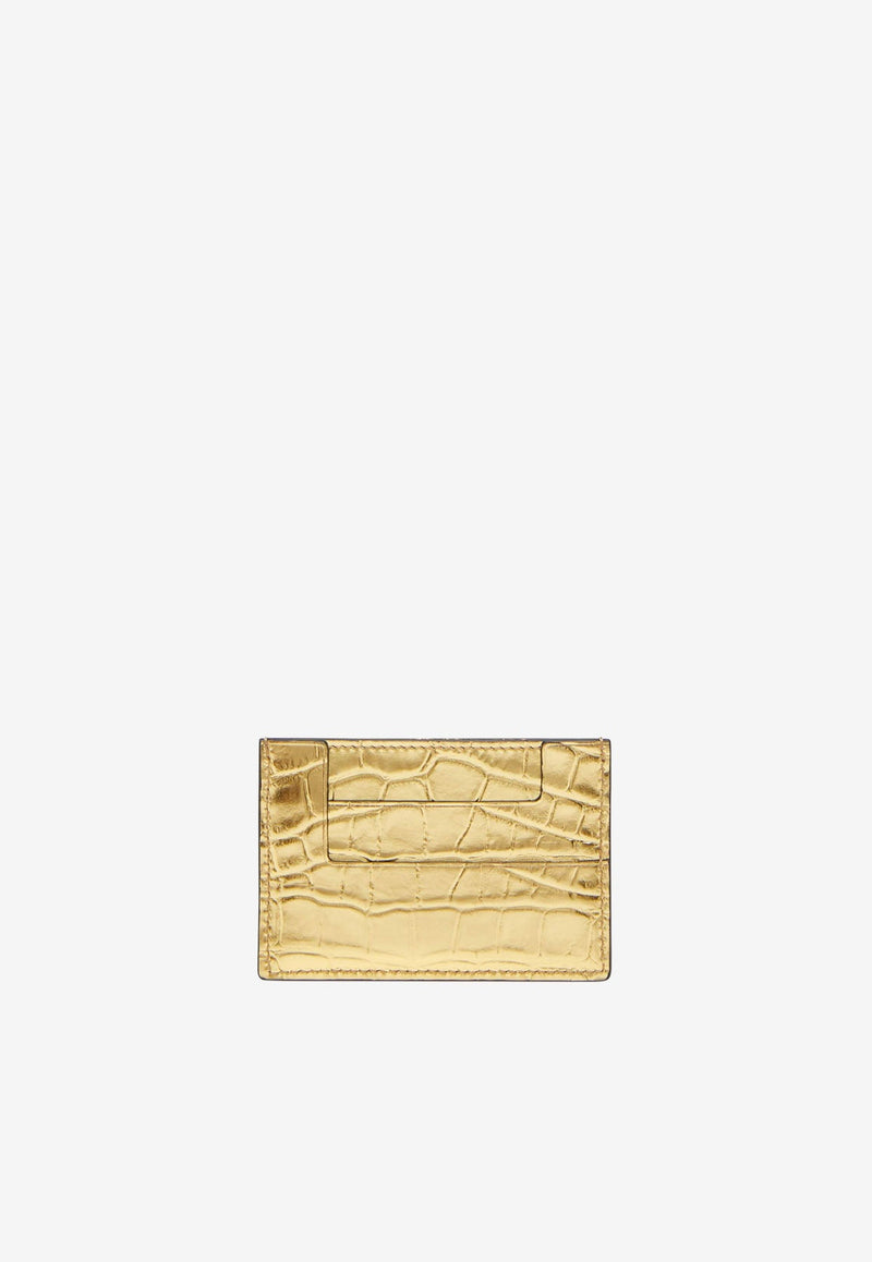 TF Metallic Cardholder in Croc-Embossed Leather