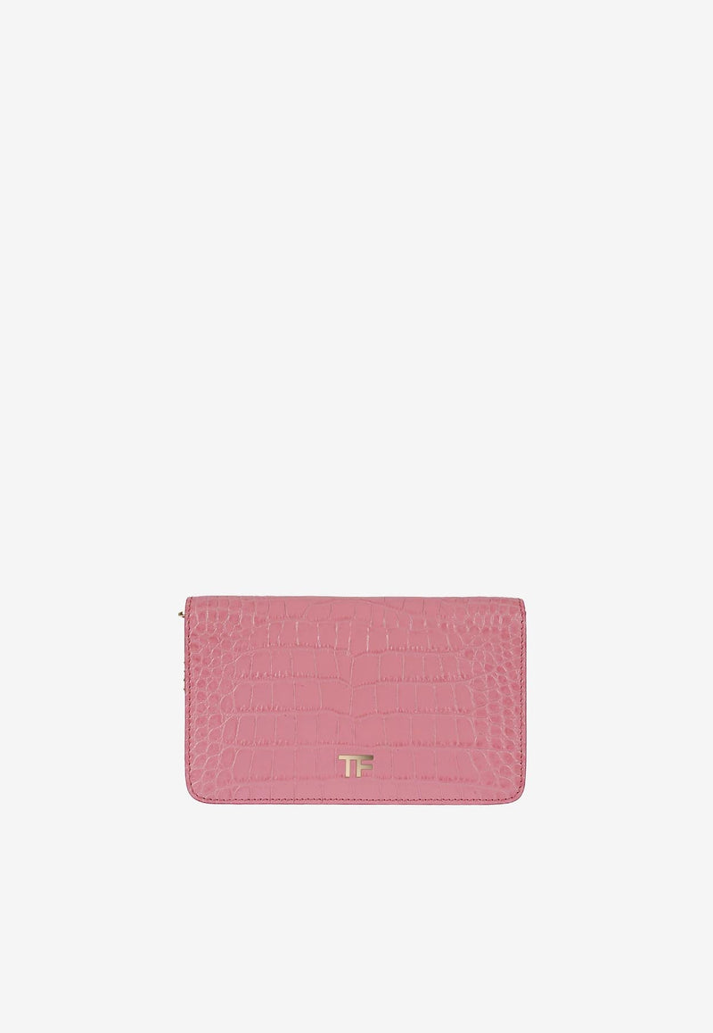 Logo plaque Crossbody Bag in Croc-Embossed Leather