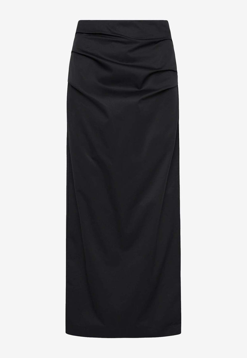 Low-Rise Tuck Midi Skirt