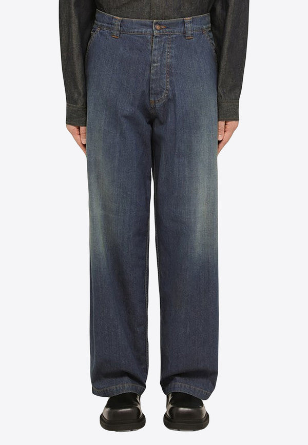 Washed-Effect Straight-Leg Jeans