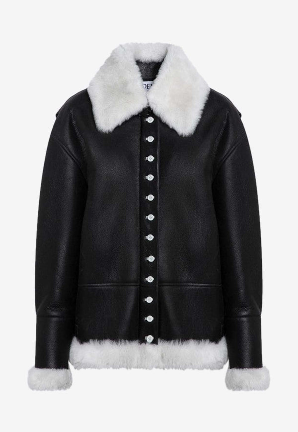 Shearling-Trimmed Leather Jacket