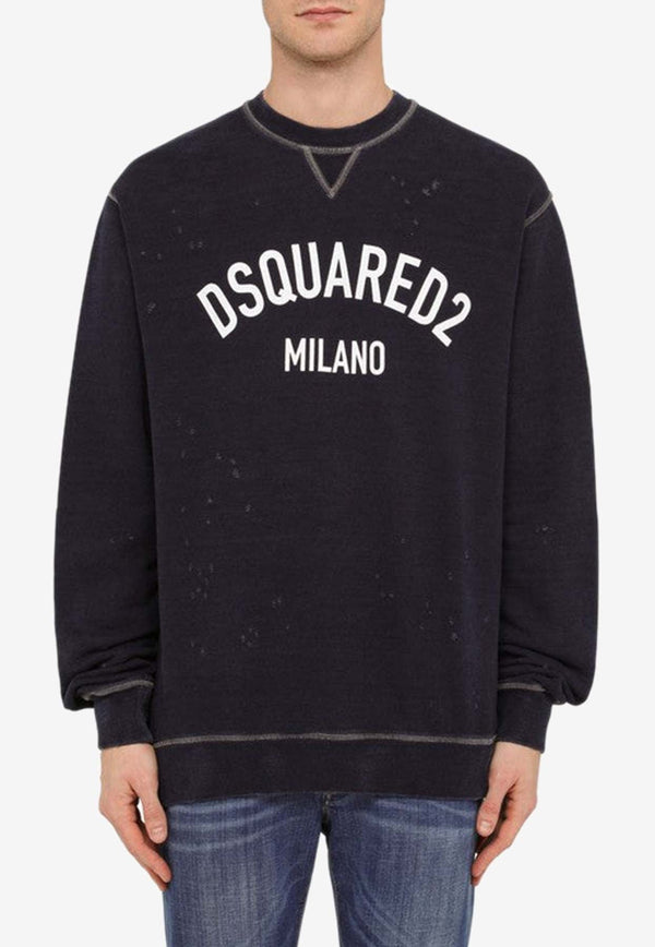 Logo-Printed Distressed Sweatshirt