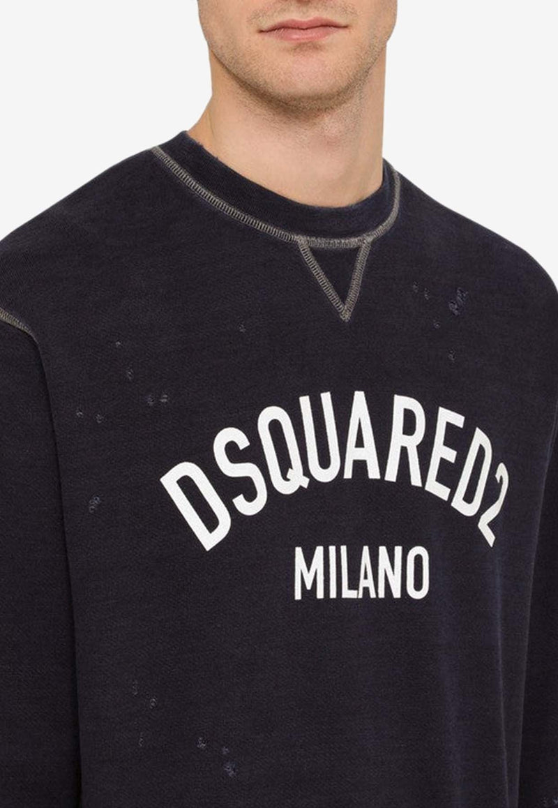 Logo-Printed Distressed Sweatshirt