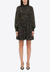 Polka-Dot Paint-Splatter Mini Shirt Dress