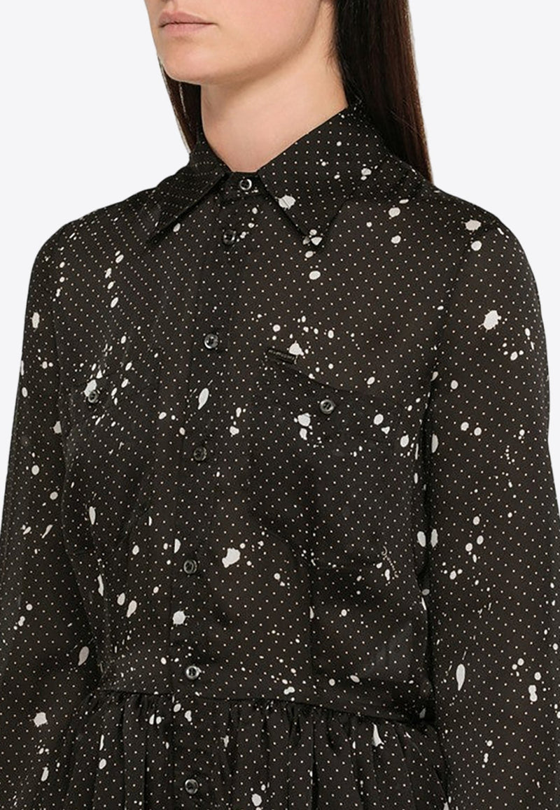 Polka-Dot Paint-Splatter Mini Shirt Dress
