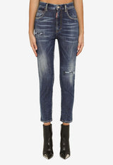 High-Waisted Distressed Skinny Jeans