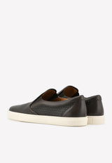 Slip-On Sneakers in Woven Leather