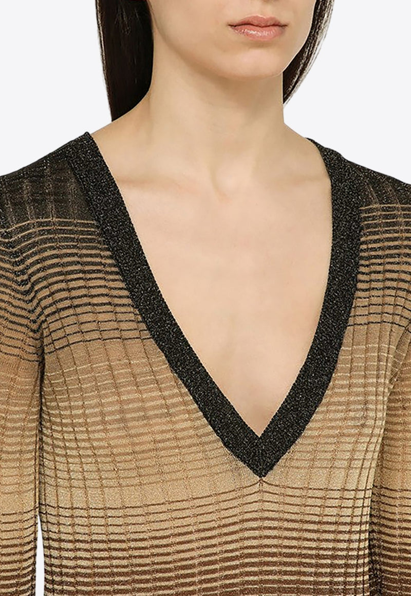 V-neck Gradient Knit Midi Dress