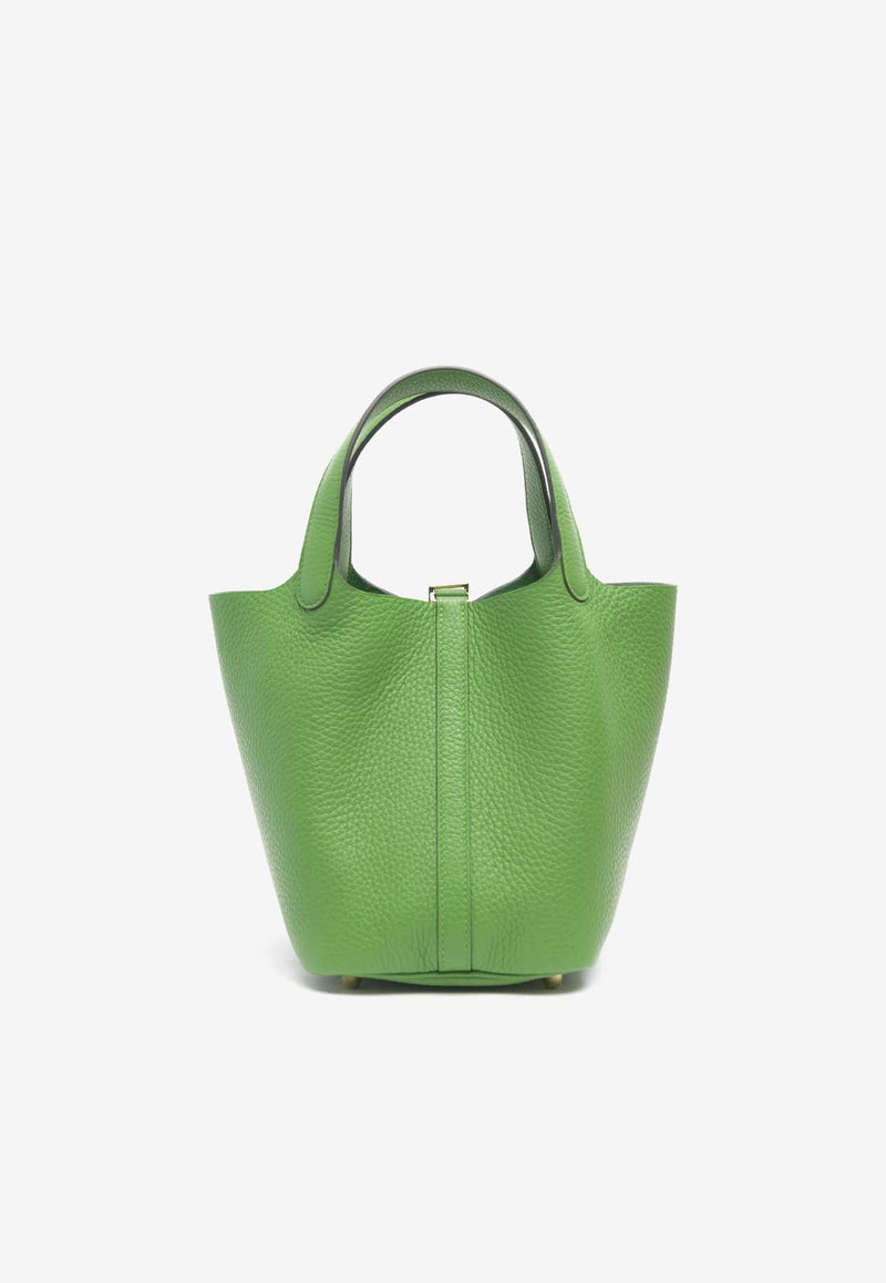 Picotin 18 in Vert Yucca Clemence Leather with Gold Hardware