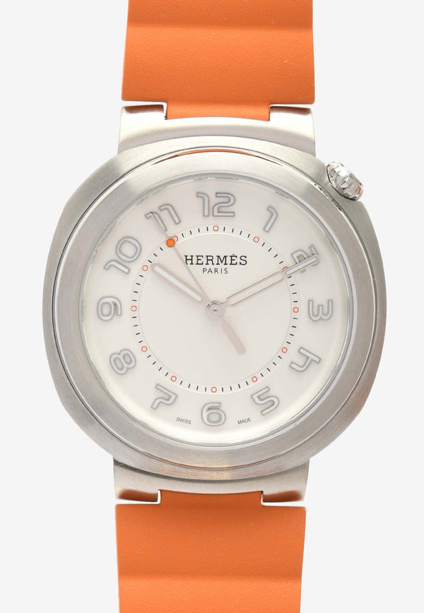 Large Hermès Cut 36mm Watch in Orange Rubber Strap