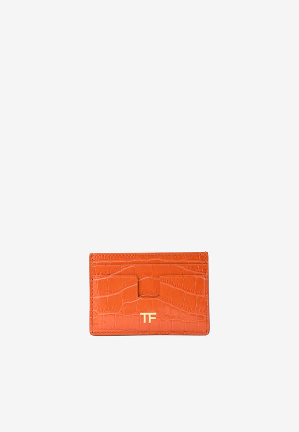 TF Cardholder in Croc-Embossed Leather