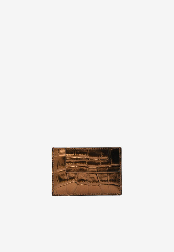 TF Metallic Cardholder in Croc-Embossed Leather