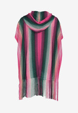 Zigzag Knit Fringed Poncho