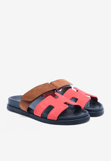 Chypre Sandals in Rouge Cinetique and Gold Suede