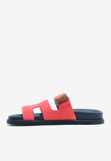 Chypre Sandals in Rouge Cinetique and Gold Suede