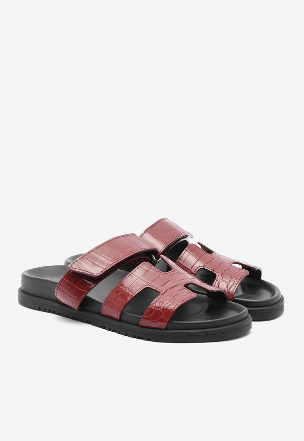 Chypre Sandals in Rouge Vif Shiny Nilo Crocodile