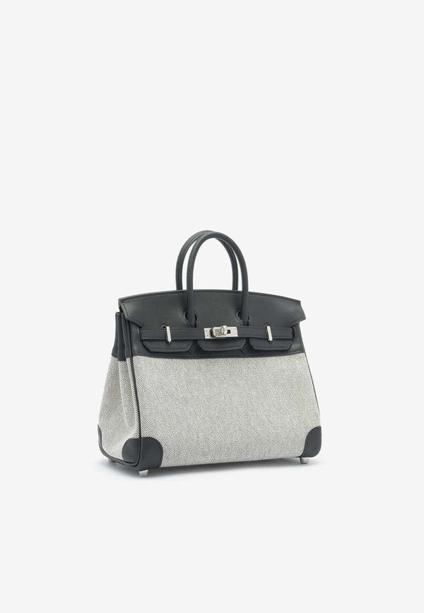 Birkin Quadrille 25 in Black Swift Leather and Ecru, Black Toile with Palladium Hardware