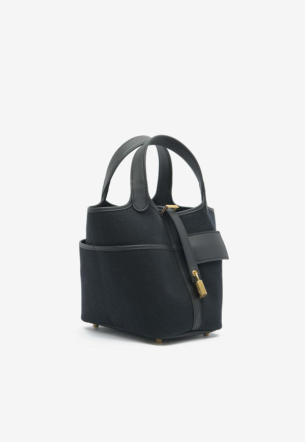 Picotin Cargo 18 in Black Goeland Canvas and Swift with Gold Hardware