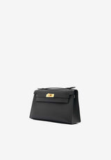 Kelly Pochette Clutch Bag in Black Swift Leather with Gold Hardware