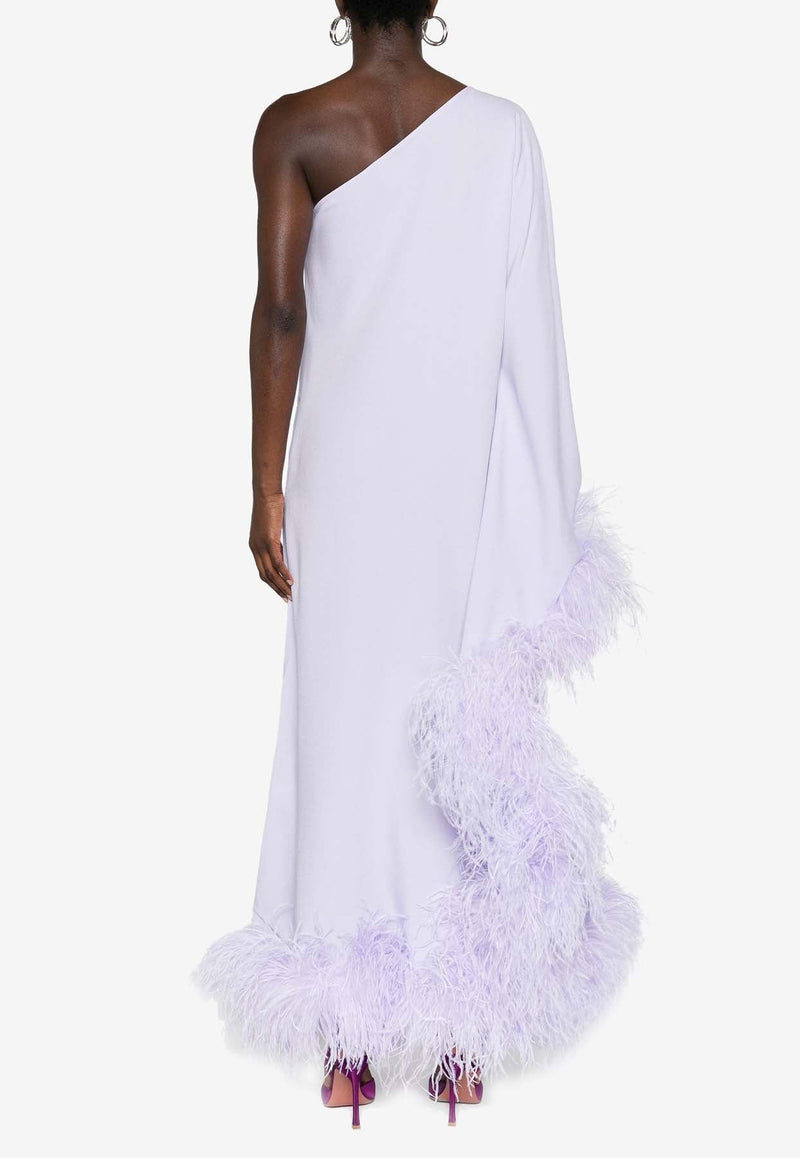 Balear One-Shoulder Feathered Maxi Dress