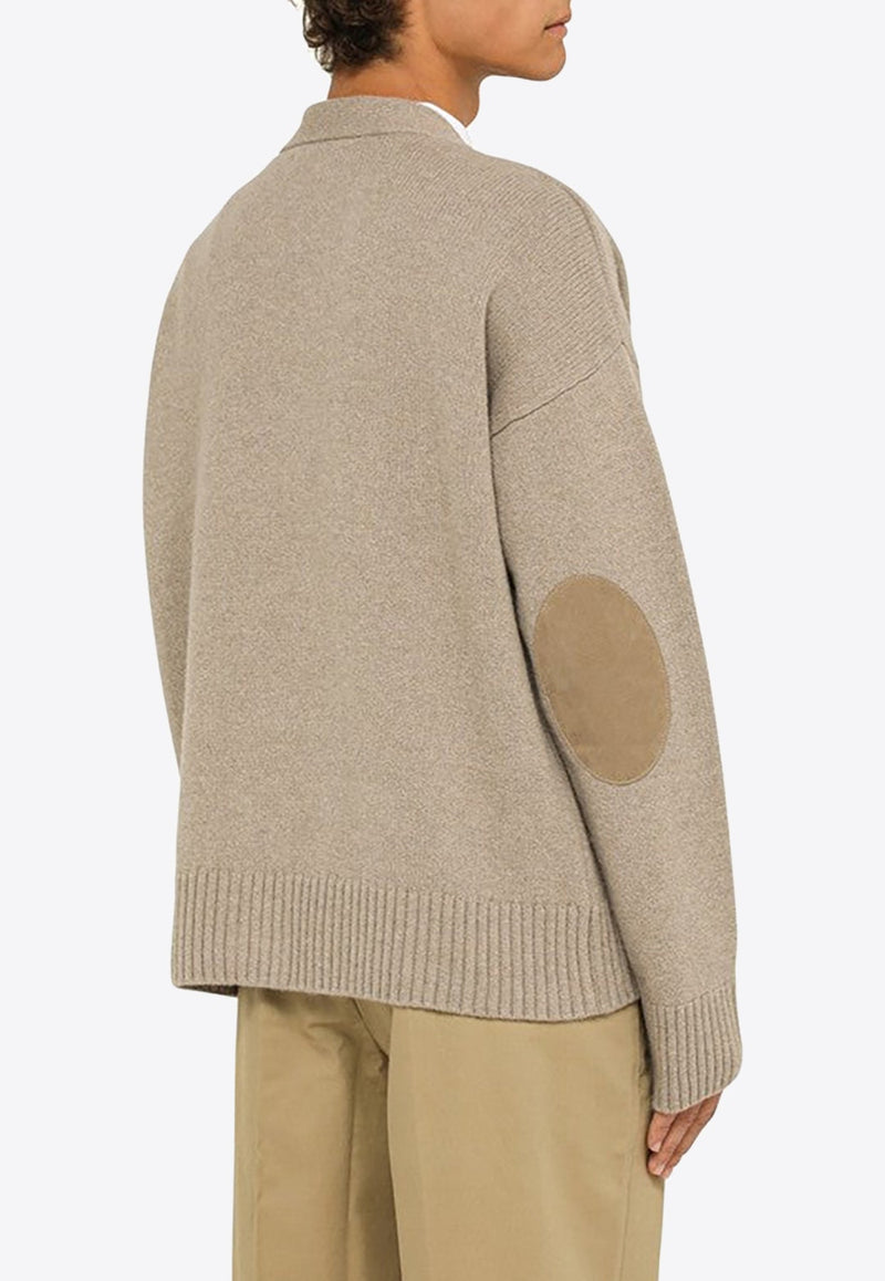 Elbow-Patch Wool Cashmere Cardigan