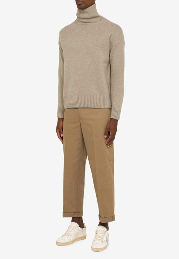 Turtleneck Wool Sweater with Elbow Patches