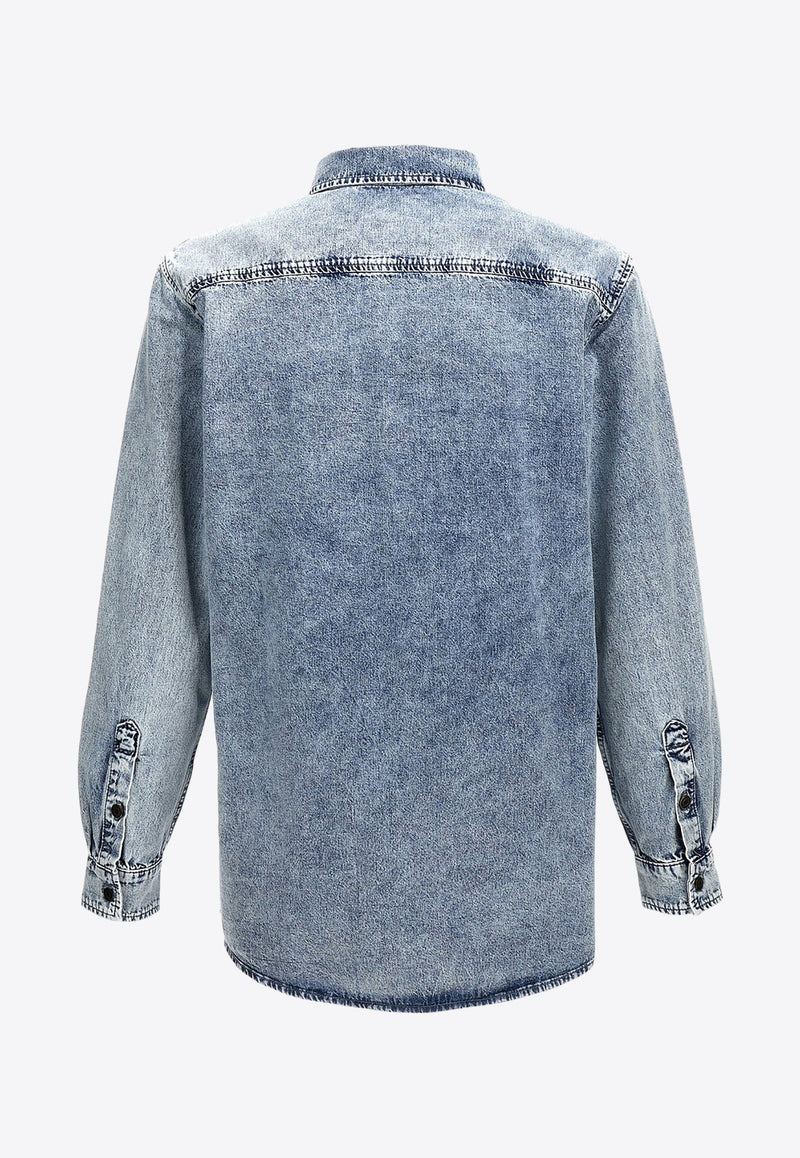 Washed Logo-Patch Denim Shirt