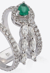 Dual-Band Ring in White Gold, Diamonds and Emerald