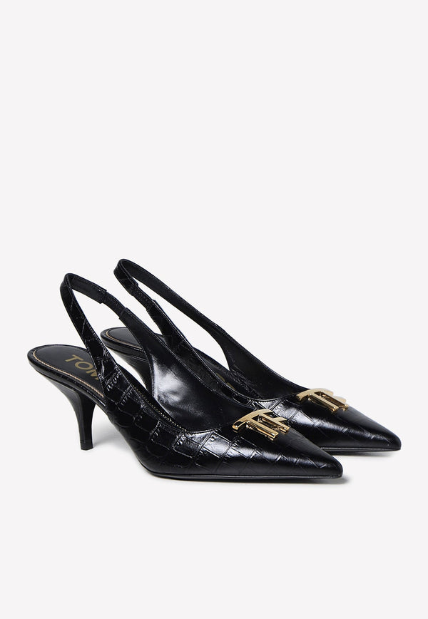 75 Slingback Pumps in Croc Embossed Leather