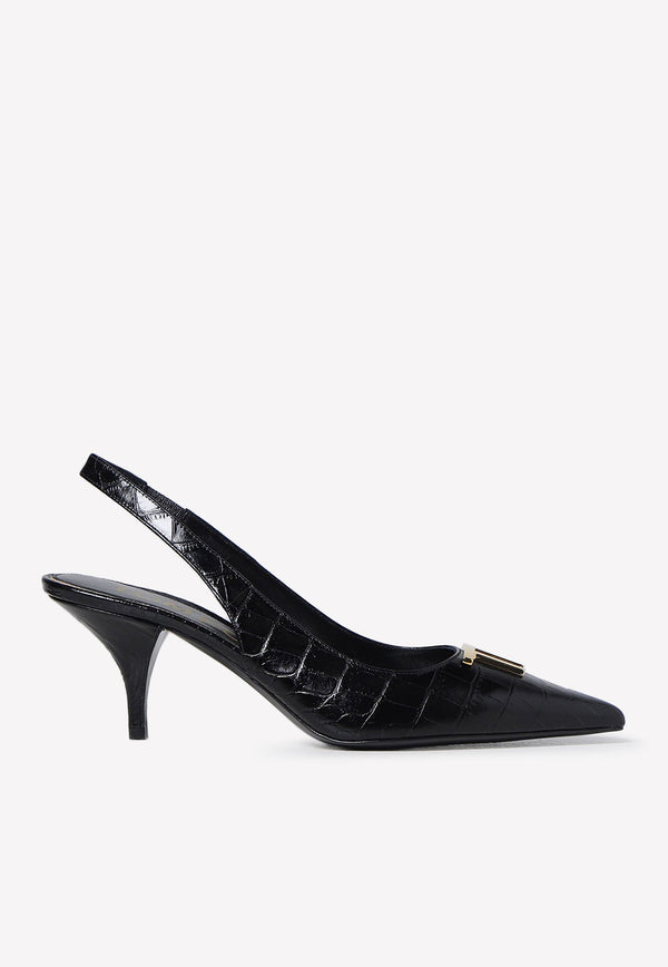 75 Slingback Pumps in Croc Embossed Leather