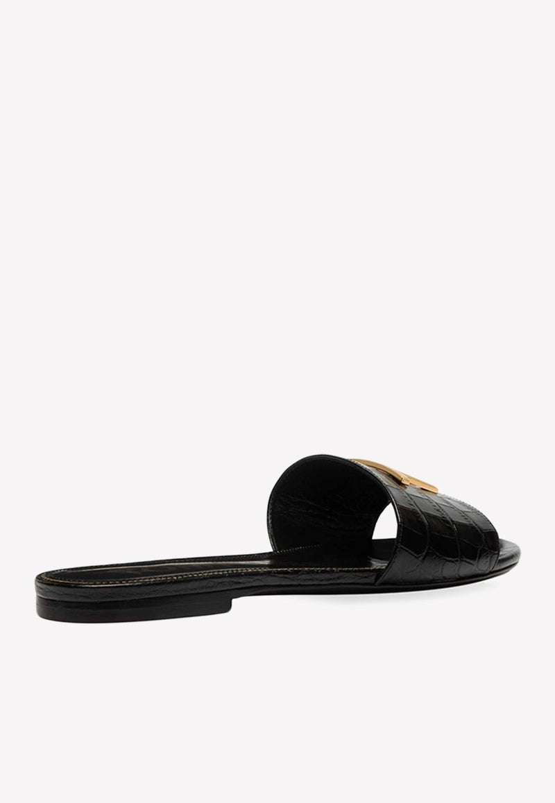TF Slides in Croc Embossed Leather
