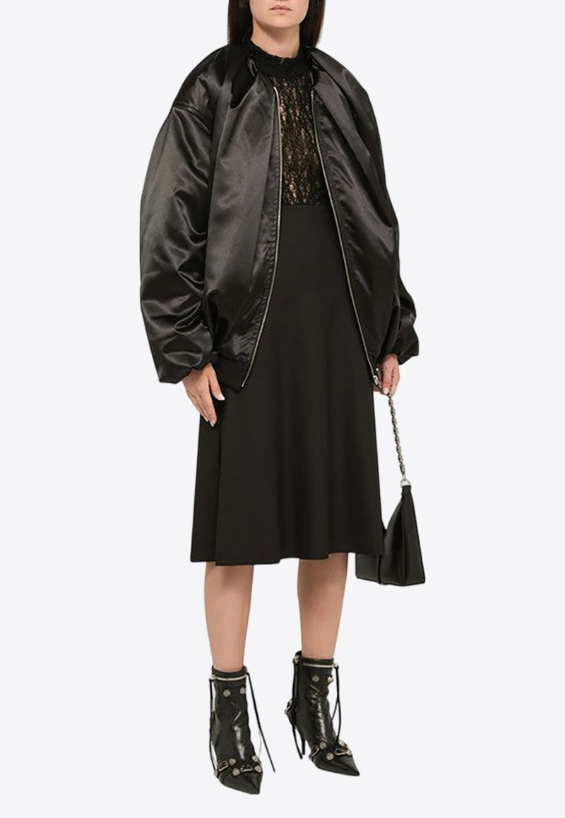 Zip-Up Oversized Satin Bomber Jacket