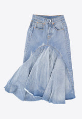 Ruffled Denim Midi Skirt