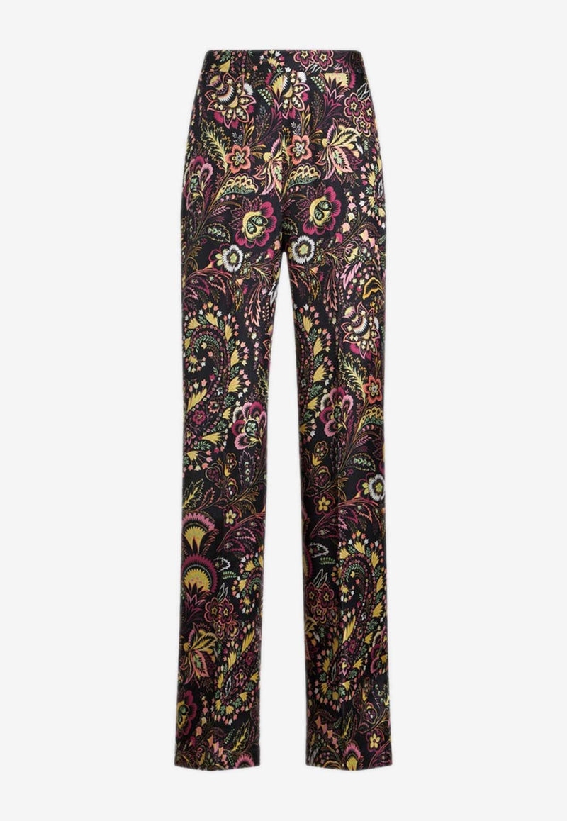 Floral Paisley Print Silk Pants
