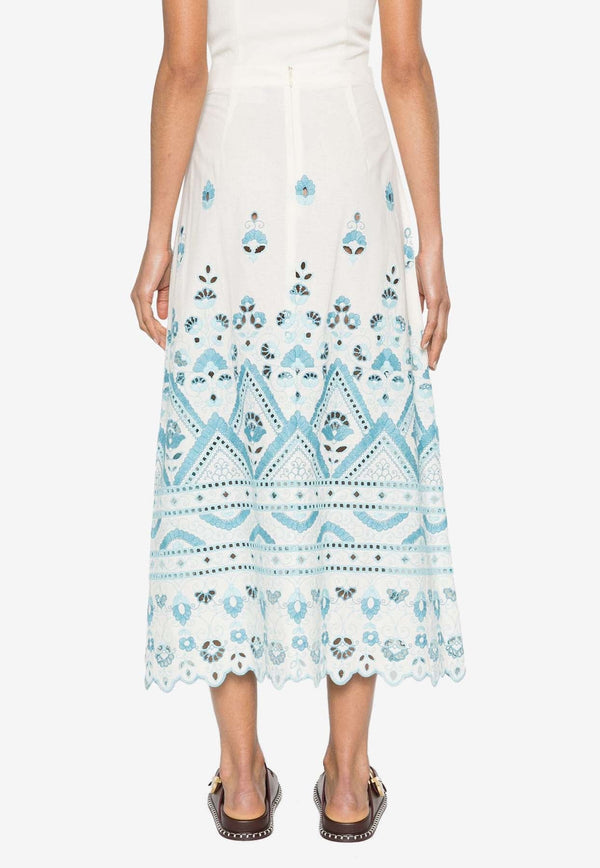 Floral Embroidered Midi Skirt