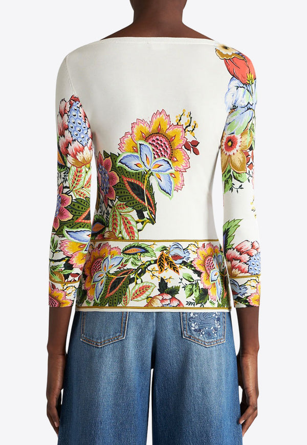 Floral Jacquard Sweater in Silk Blend