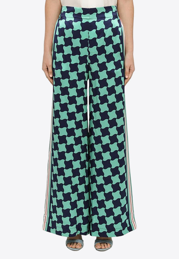 Patterned Silk Wide-Leg Pants